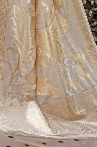 cream cream & gold woven design zari banarasi saree