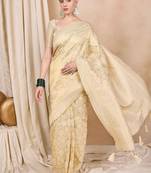 cream woven design zari kanjeevaram saree