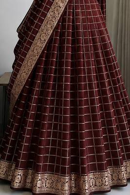 Maroon Viscose Georgette Zari Weaving Border Lehenga Choli with Dupatta- full stitched free size 2