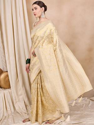 cream woven design zari kanjeevaram saree 2