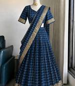 Blue Viscose Georgette Zari Weaving Border Lehenga Choli with Dupatta- full stitched free size