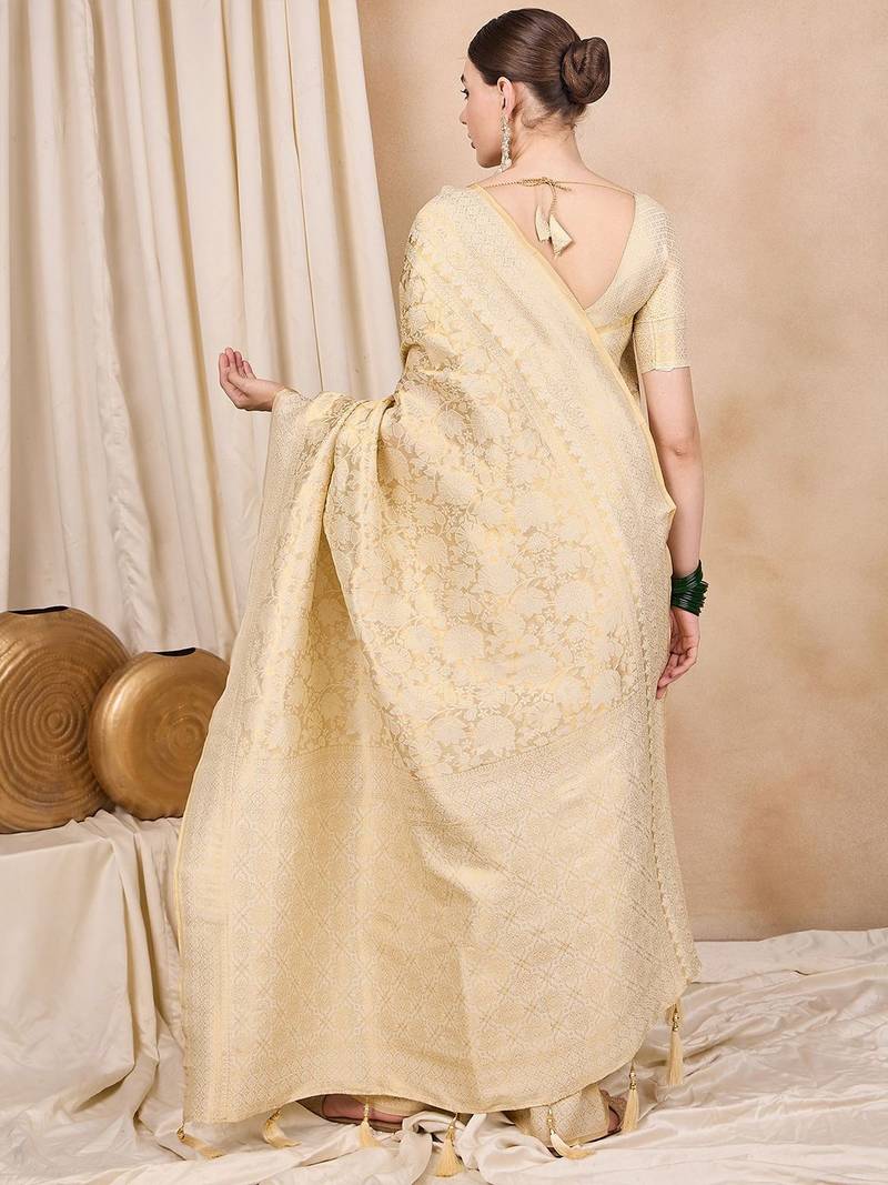 cream woven design zari kanjeevaram saree