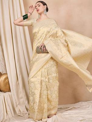 cream woven design zari kanjeevaram saree 4