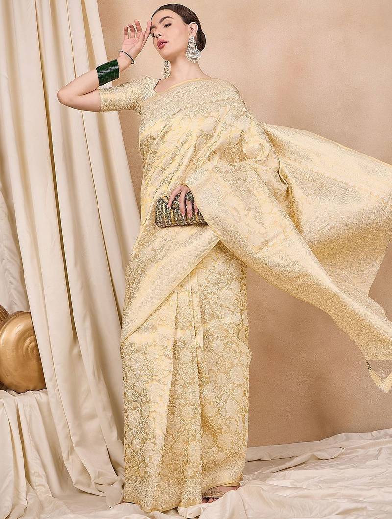 cream woven design zari kanjeevaram saree