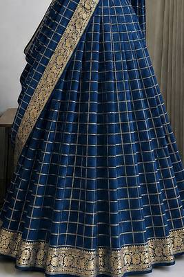 Blue Viscose Georgette Zari Weaving Border Lehenga Choli with Dupatta- full stitched free size 2