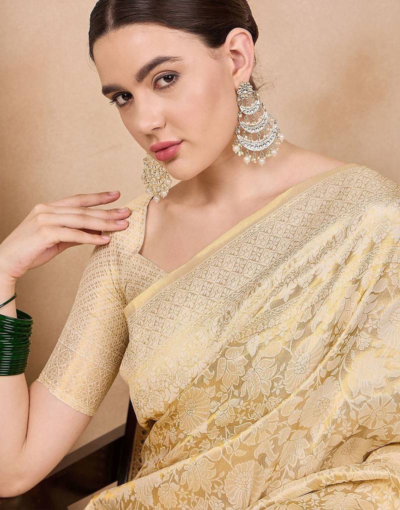 cream woven design zari kanjeevaram saree