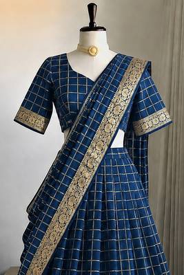 Blue Viscose Georgette Zari Weaving Border Lehenga Choli with Dupatta- full stitched free size 3