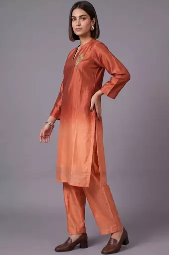women ombre embroidered regular thread work kurta with trousers