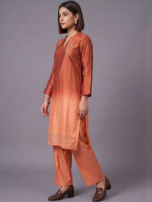 women ombre embroidered regular thread work kurta with trousers 7