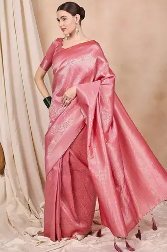 pink woven design zari kanjeevaram saree
