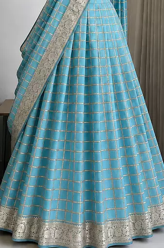 Skyblue Viscose Georgette Zari Weaving Border Lehenga Choli with Dupatta- full stitched free size