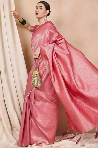 pink woven design zari kanjeevaram saree