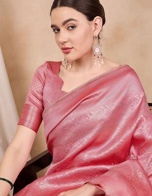 pink woven design zari kanjeevaram saree 5