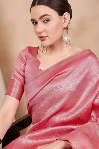 pink woven design zari kanjeevaram saree