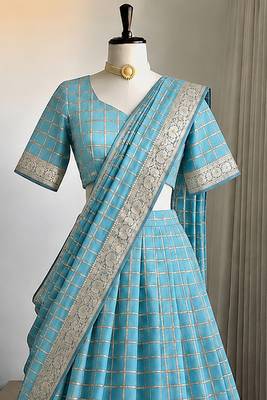 Skyblue Viscose Georgette Zari Weaving Border Lehenga Choli with Dupatta- full stitched free size 3