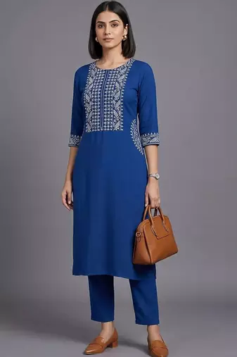 women ethnic motifs embroidered regular thread work kurta with trousers