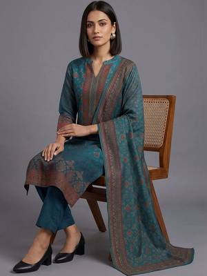 women ethnic motifs printed regular chanderi silk kurta with trousers & with dupatta 6