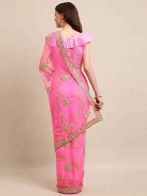 pink floral embroidered georgette saree 2
