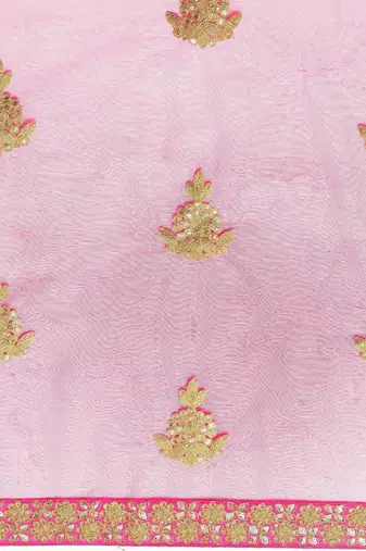 pink floral embroidered georgette saree