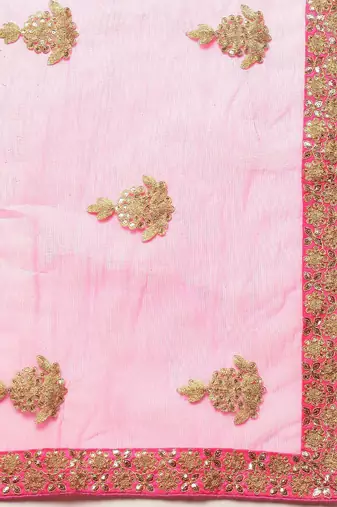 pink floral embroidered georgette saree
