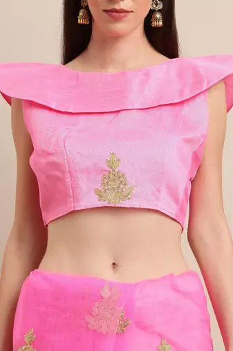 pink floral embroidered georgette saree