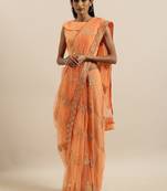 peach embellished embroidered georgette saree