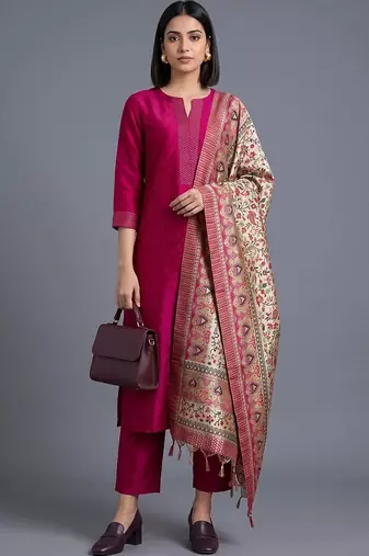 women ethnic motifs regular kurta with trousers & with dupatta