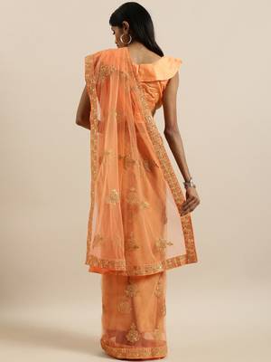 peach embellished embroidered georgette saree 2