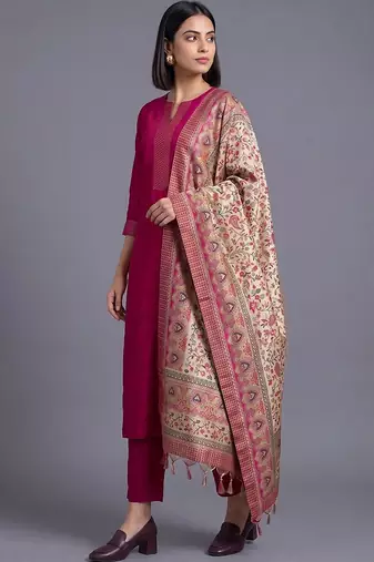 women ethnic motifs regular kurta with trousers & with dupatta
