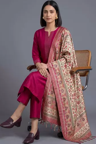women ethnic motifs regular kurta with trousers & with dupatta