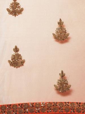 peach embellished embroidered georgette saree 3