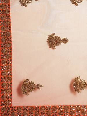 peach embellished embroidered georgette saree 4