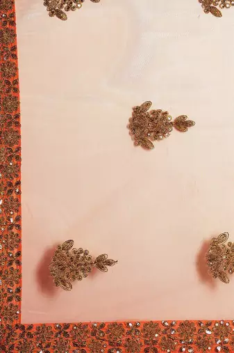 peach embellished embroidered georgette saree
