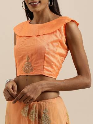 peach embellished embroidered georgette saree 5