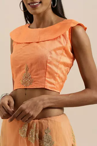 peach embellished embroidered georgette saree