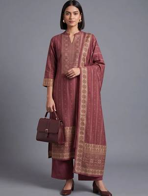 women ethnic motifs printed regular kurta with palazzos & with dupatta 1