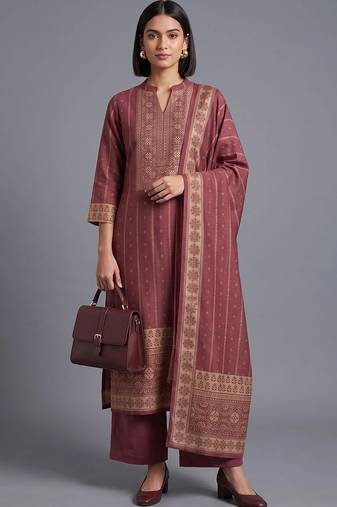women ethnic motifs printed regular kurta with palazzos & with dupatta