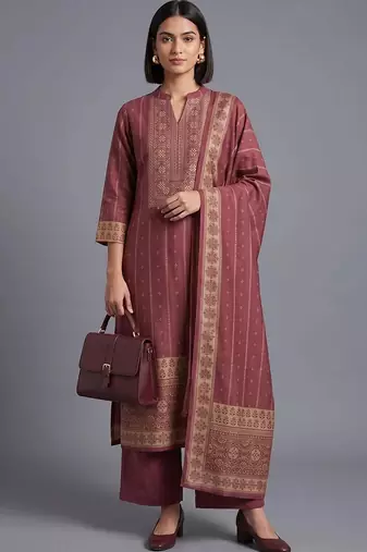 women ethnic motifs printed regular kurta with palazzos & with dupatta