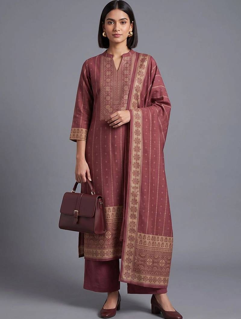 women ethnic motifs printed regular kurta with palazzos & with dupatta