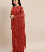 red red striped sequinned saree