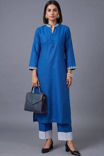 women ethnic motifs embroidered regular thread work kurta with trousers