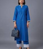 women ethnic motifs embroidered regular thread work kurta with trousers