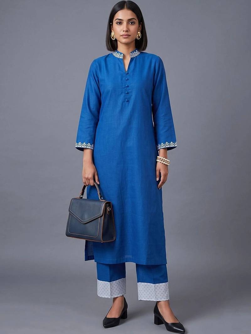 women ethnic motifs embroidered regular thread work kurta with trousers