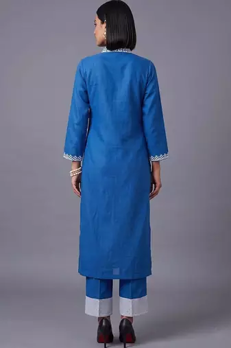 women ethnic motifs embroidered regular thread work kurta with trousers