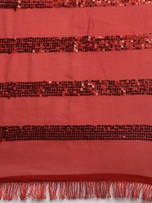 red red striped sequinned saree 3