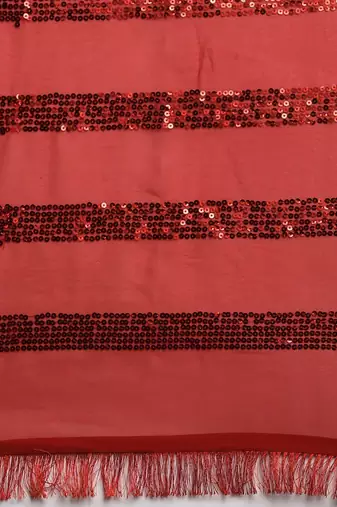 red red striped sequinned saree