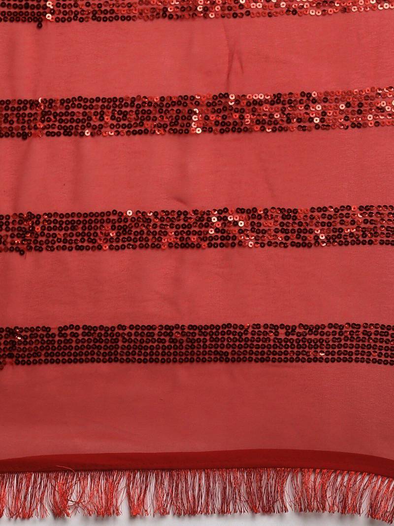 red red striped sequinned saree