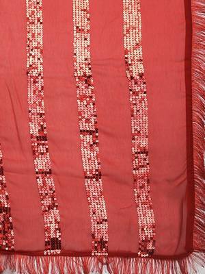 red red striped sequinned saree 4