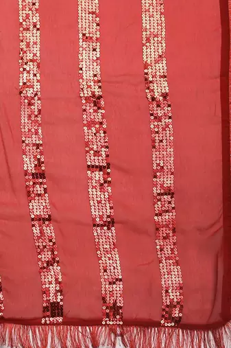 red red striped sequinned saree