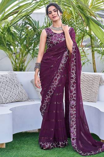 purple embellished sequinned saree
